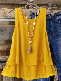 Self-pick-up Plus Size Women's Solid Colour Summer Sleeveless Shirt Casual Lightweight Tank Top  Only Self-pickup Is Supported (Option: Yellow-3XL)
