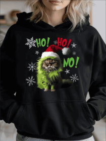 Funny Bad Cat Christmas, Gich Woman's Cozy Classic Print Pullover Hoodie, Casual Long Sleeve Crew Neck Hoodie (Option: Black-S)