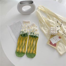 Retro Personality Breathable Glass Silk Socks Japanese Bright Color Socks (Option: Yellow green rhombus-One size)