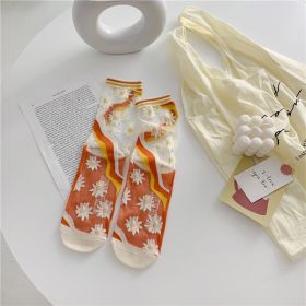 Retro Personality Breathable Glass Silk Socks Japanese Bright Color Socks (Option: Orange daisy flower-One size)