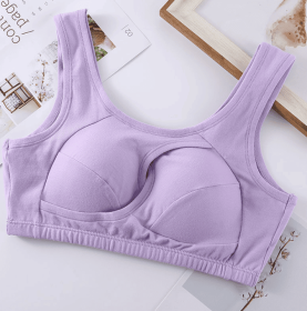 Plus Size Women Bra Ladies Cotton Quake-Proof Underwear Sleep Tops No Buckles Non Wire Lingerie With Removable Padded (Option: Purple-XL-1pcs)