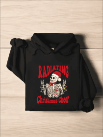 Radiating Christmas Cheer Funny Hoodie, Radiology Christmas Hoodie, Santa Skeleton Gift, Xray Technician Rad Tech Hoodie, Nurse Life Hoodies (Option: Black-2XL)