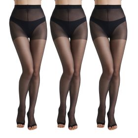 3 Pairs Womens 20D Ultra Toeless Sheer Tights Open Toe Control Top Pantyhose (Option: Black-S)