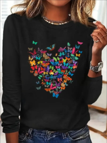 Women's Print Long-sleeved Hoodless Sweatshirt (Option: Black-2XL)