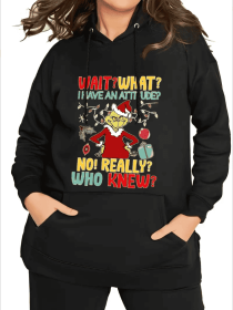 Plus Size Women'sWait What I Have An Attitude No Really Who Knew Christmas Hoodies, Womens Oversized Hoodies Long Sleeve Pullover With Pocket 202 (Option: Black-S)
