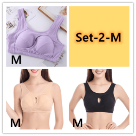 Plus Size Women Bra Ladies Cotton Quake-Proof Underwear Sleep Tops No Buckles Non Wire Lingerie With Removable Padded (Option: Set 2-M-1pc)