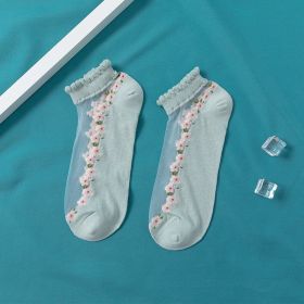 Women's Thin Spun Glass Lace Crystal Boat Socks (Option: Green-Free Size)