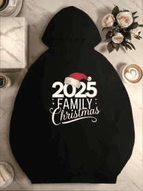 Plus Size Casual Hooded Sweatshirts For Women, Geometric Pattern, With Front Pocket, For Fall Winter Season, 2025 Family Christmas Illustration (Option: Black-M)