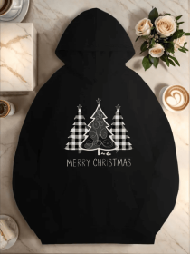 Trees Merry Christmas 250G Women'S Plus Size Casual Hoodies (Option: Black-L)
