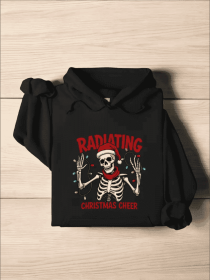 Radiology Funny Christmas Hoodie, Radiating Xmas Cheer Hoodie, Holiday Season Rad Technician Hoodie, Xray Spooky Skeleton Hoodie, Gift For Nurse (Option: Black-2XL)