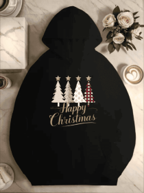 Trees Happy Christmas Women's Plus Size Hoodies (Option: Black-2XL)