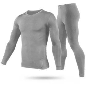Men Thermal Underwear Set Long Johns Pants Long Sleeve Soft Underwear Kit Top Bottom Winter Sports Suits (Option: Grey-XL)