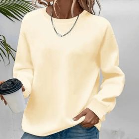 Women's Solid Color Casual Pullover Sweatshirt - Minimalist Round Neck Long Sleeve Top For Spring&Fall (Option: Apricot-M)