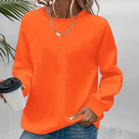 Women's Solid Color Casual Pullover Sweatshirt - Minimalist Round Neck Long Sleeve Top For Spring&Fall (Option: Orange-L)
