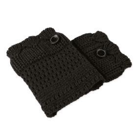 Women Winter Crochet Knit Leg Warmers (Color: Black)