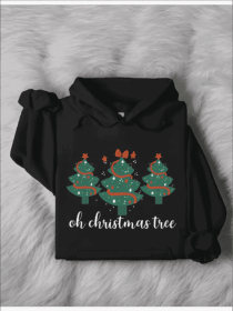 Christmas Tree Hoodie, Happy Holiday Unisex Hoodie, Winter Xmas Hoodie, New Year Hoodie, Merry Christmas Hoodie, Gift For Christmas Lover (Option: Black-XL)