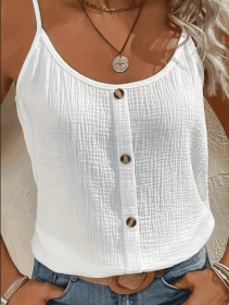 Vibrant Solid Color Cami Top - Sleek Sleeveless Design, Breathable Fabric, Perfect For Spring & Summer, Women's Casual Clothing, Ideal For Outdoo (Option: White-S)