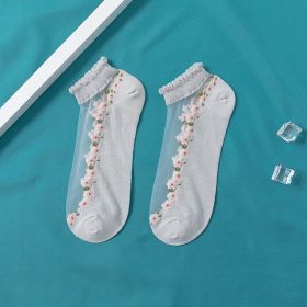 Women's Thin Spun Glass Lace Crystal Boat Socks (Option: Gray-Free Size)