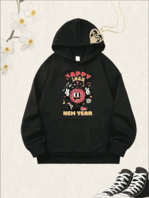 Women'S Casual Christmas Hooded Sweatshirt, Long Sleeve Pullover  With Front Pocket, With Kangaroo Pocket Detail, For All Seasons (Option: Black-L)