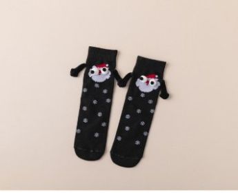 Couple Magnetic Handle Cute Hand Socks Christmas (Option: White Beard Black-Free Size-1pair)