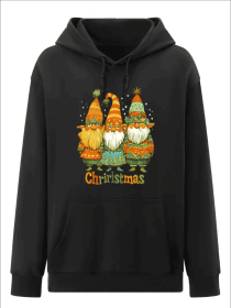 Women's Fashion Christmas Santa Claus Cartoon Print Hoodies Long Sleeve Hood Sweatshirt Loose Fit Tops Fall Streetwear (Option: Black-2XL)