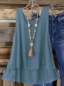 Self-pick-up Plus Size Women's Solid Colour Summer Sleeveless Shirt Casual Lightweight Tank Top  Only Self-pickup Is Supported (Option: Blue-1XL)