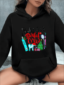 Christmas Dental Crew Graphic Hoodie For Women, Festive Santa & Gifts Print, All-Season Hooded Sweatshirt Comfortable Lightweight Casual Wear (Option: Black-M)