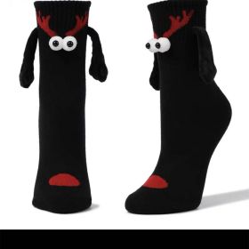 Couple Magnetic Handle Cute Hand Socks Christmas (Option: Deerhorn Black-Free Size-1pair)