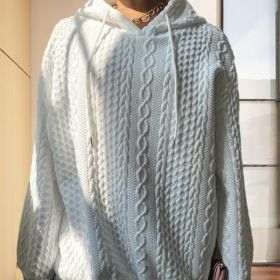 Women's Solid Color Ribbed Design Long Sleeve Hoodie - Loose Fit Drawstring Pullover For Fall & Winter Casual Wear (Option: White-S)