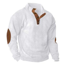 Corduroy Casual Stand Collar Long-sleeved Sweater (Option: White-M)