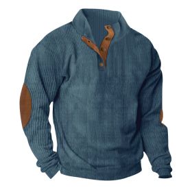 Corduroy Casual Stand Collar Long-sleeved Sweater (Option: Denim blue-M)