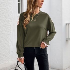 Women's Thin Plaid Stitching Crew Neck Pullover Sweatshirt (Option: Army Green-L)