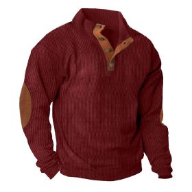 Corduroy Casual Stand Collar Long-sleeved Sweater (Option: Wine Red-XXXXXL)