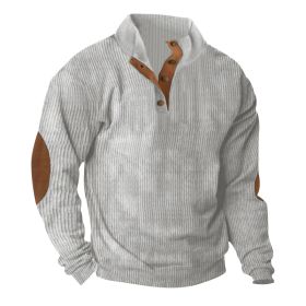 Corduroy Casual Stand Collar Long-sleeved Sweater (Option: Light gray-L)
